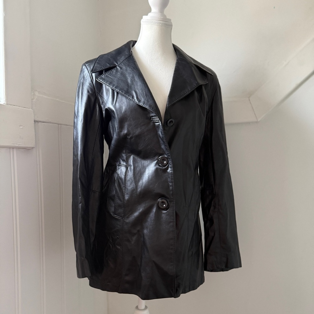 Vintage 90s Laurence Roy Leather Blazer Black Made in Canada S/M